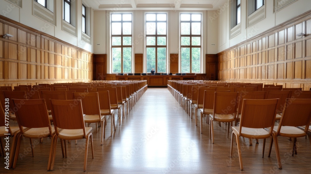 Aufkleber empty chairs in formal hall ready for a meeting presentation or lecture event architecture