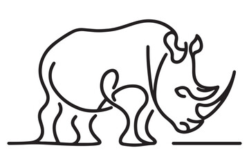 One line illustration of rhinoceros standing vector simple art drawing