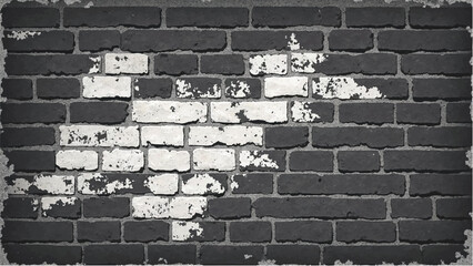Black and white brick wall texture background. Vector distressed overlay brick wall old texture.