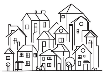 Whimsical Town Silhouette Vector Illustration for Creative and Artistic Projects