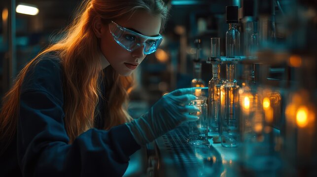 Scientist studies climate change in high-tech lab with digital maps of global temperatures.