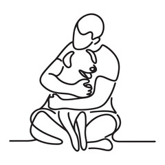 Simple Silhouette Man Hugging Dog Illustration Line Drawing Artwork