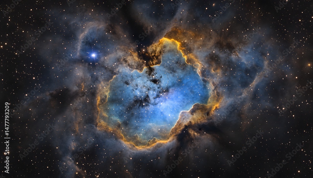 Poster colorful nebulae display in deep space.