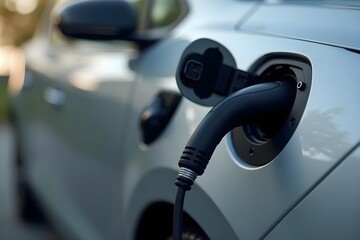Close-Up of an EV Charging Port with a Connected Cable