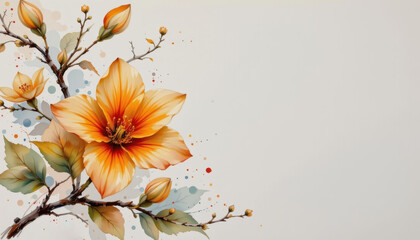 a vibrant orange blossom, rendered in the soft hues of watercolor, stands majestically against a pristine white background, offering a touch of elegance and artistic charm.