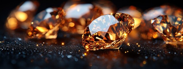 Sparkling gems on a dark surface, glowing richly