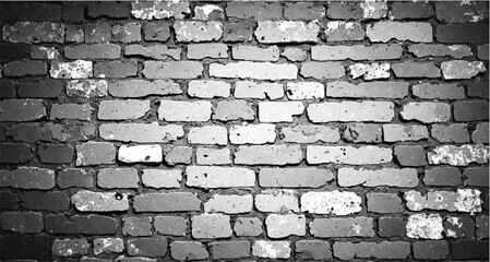 Black and white brick wall texture background. Vector distressed overlay brick wall old texture.
