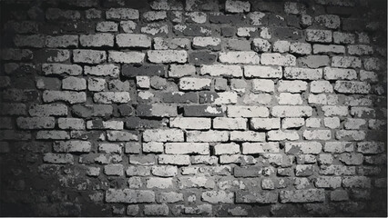 Black and white brick wall texture background. Vector distressed overlay brick wall old texture.
