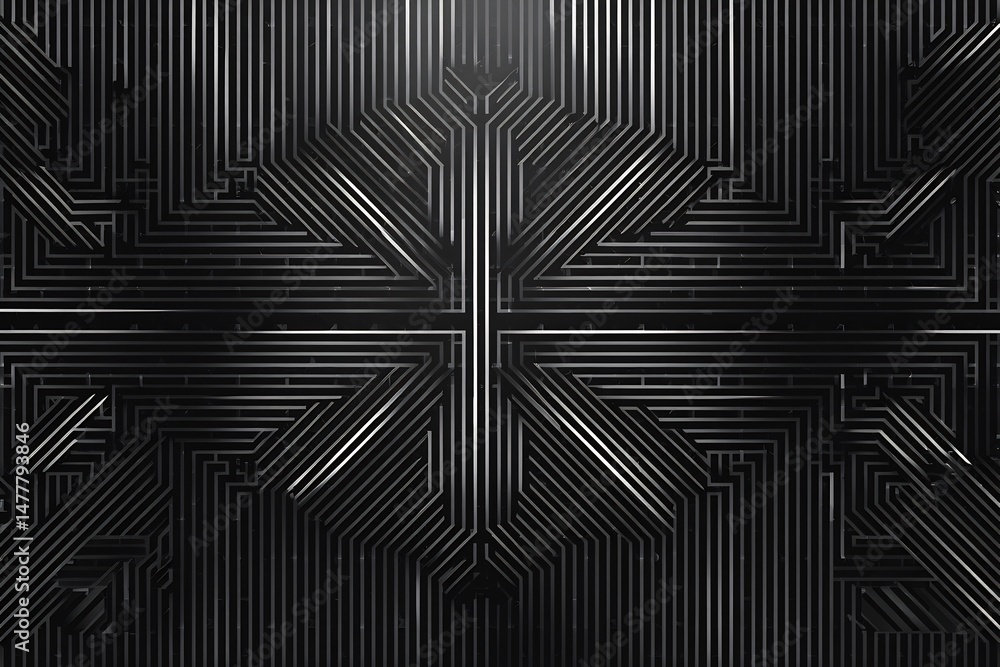 Poster abstract geometric black and silver lines pattern with symmetrical composition