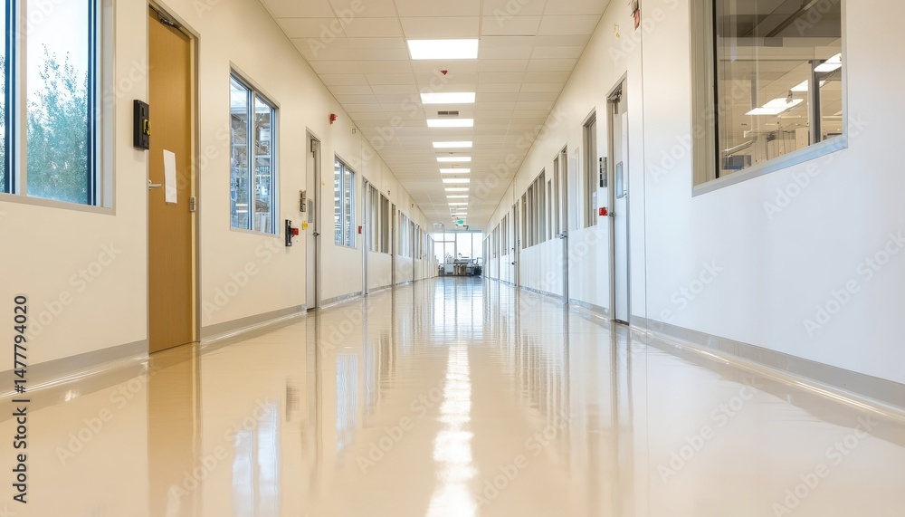 Poster empty hallway with clean architecture and perspective view of the building interior