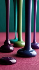Fototapeta premium Vibrant Colorful Vases Arranged on Pink Surface