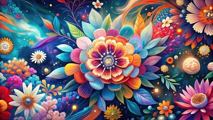 Cute Floral Collage Print, Abstract Naive Art, Long Exposure Fashion Design Template