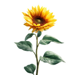 Obraz premium Vibrant sunflower with stem and leaves on transparent background