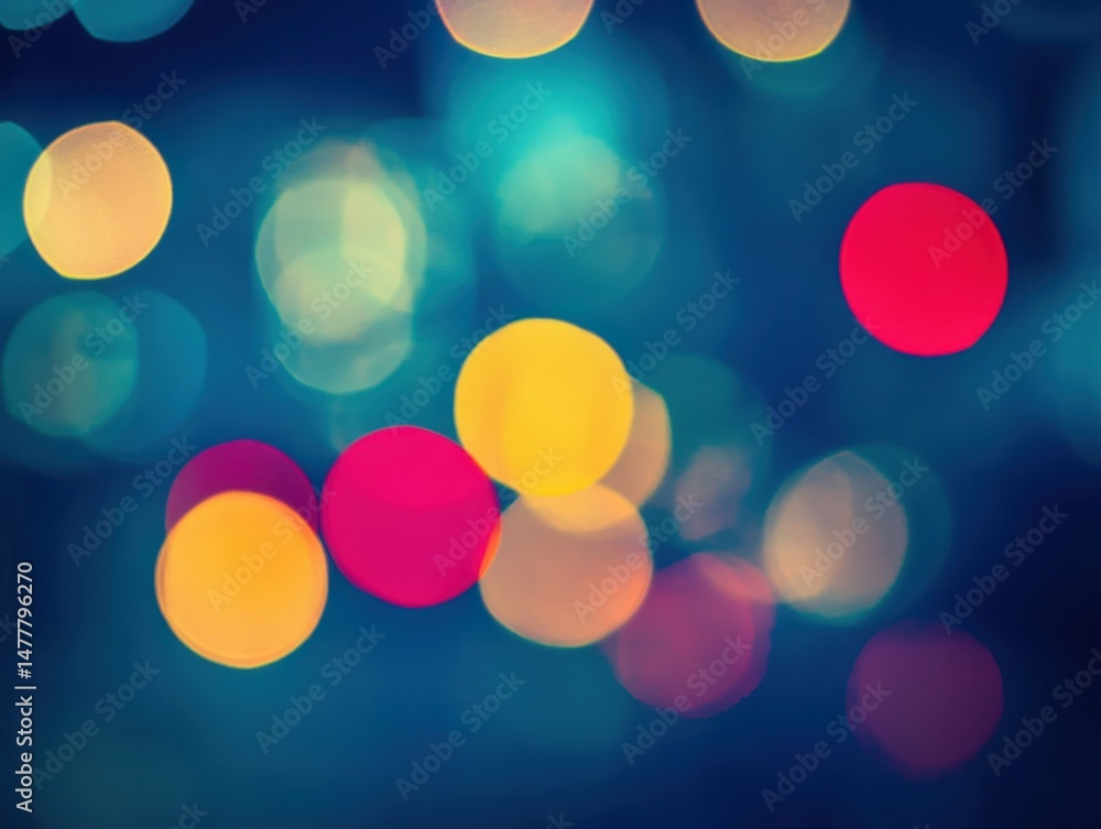 Poster dreamy bokeh background of colorful lights illuminating a dark blue space creating a soft and abstra