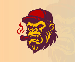 kingkong is angry while smoking and wearing a hat, tshirt design vector ilustration