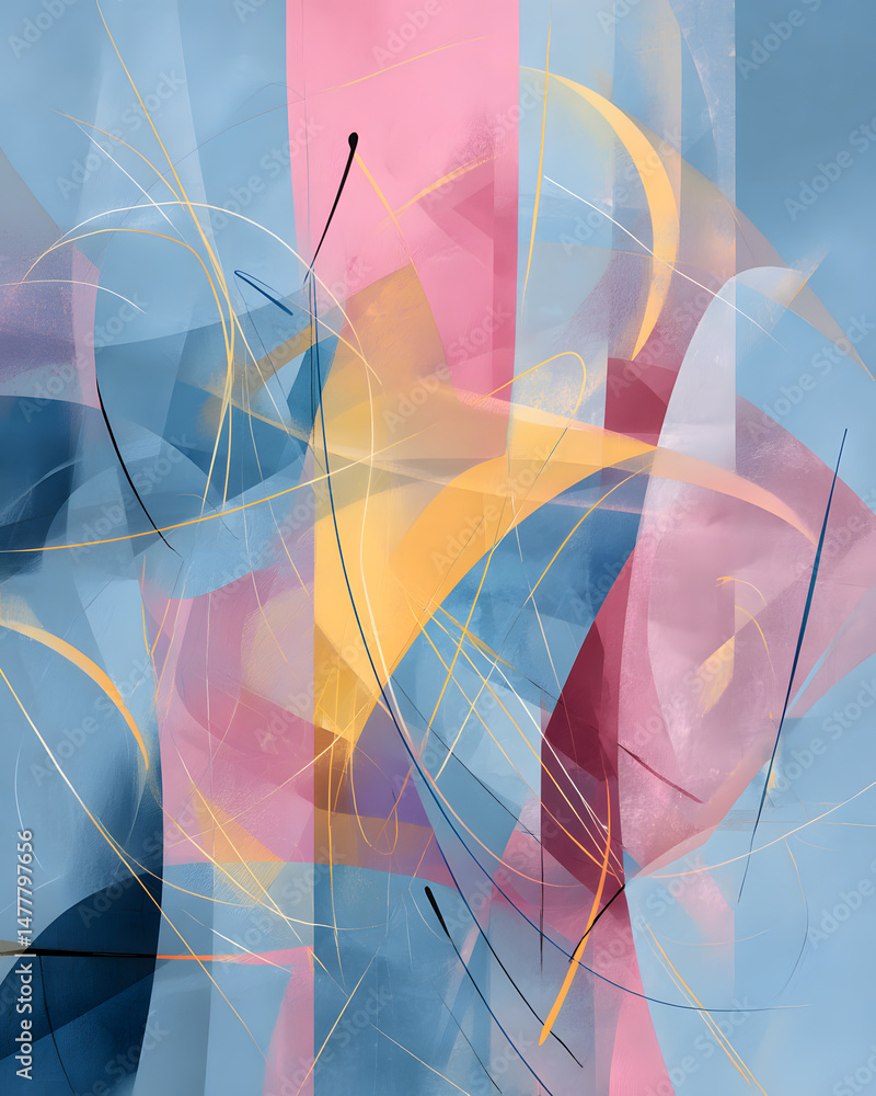 Poster abstract fusion: an abstract composition featuring an artistic interplay of shapes and colors. lines