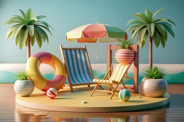 Relaxing Summer Beach Scene 3D Render of Tropical Paradise