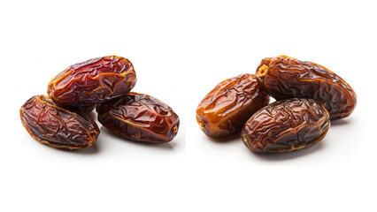 Obraz premium Close-Up of Wrinkled Brown Dates in Two Groups, Highlighting Natural Texture and Dried Fruit Quality for Healthy Snacks