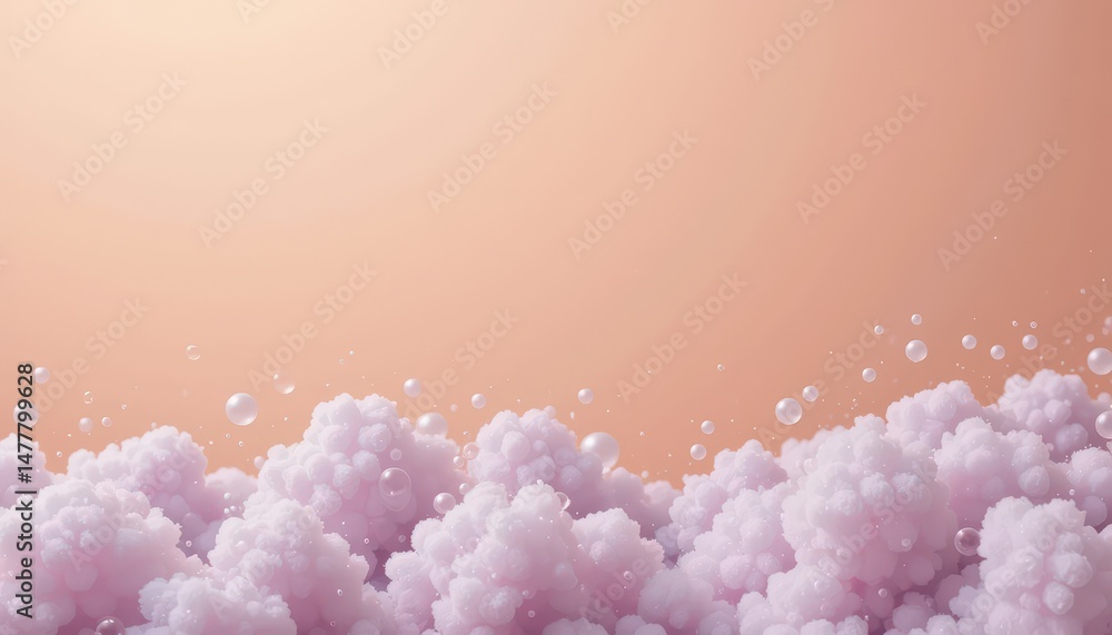 Poster soothing peach background with fluffy lavender bubbles a calming and warm visual