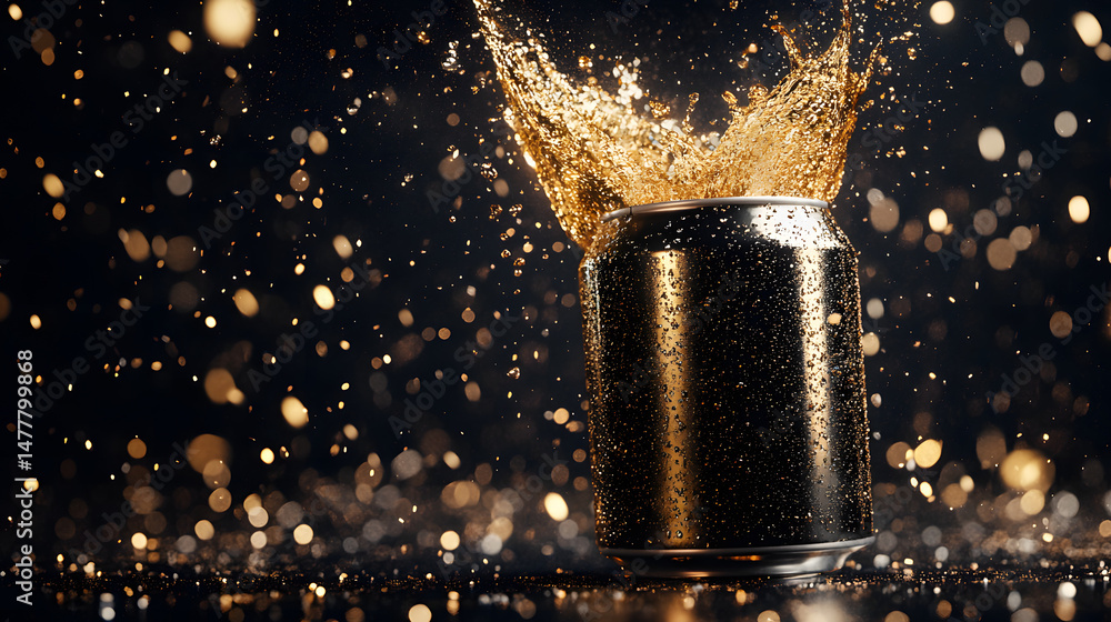 Poster liquid burst: capturing the electrifying moment a refreshing beverage erupts from its metallic vesse