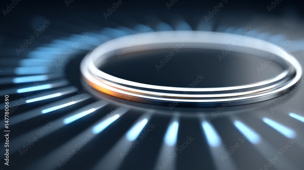 Poster abstract close-up view of a glowing circular interface with illuminated lights in blue and orange to