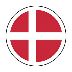 A circular icon in the colors of the Danish flag, symbolizing a 'Made in Denmark' logo concept.