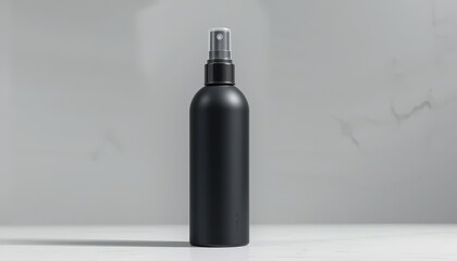 Sleek Matte Black Spray Bottle with Silver Nozzle Modern Packaging Mockup