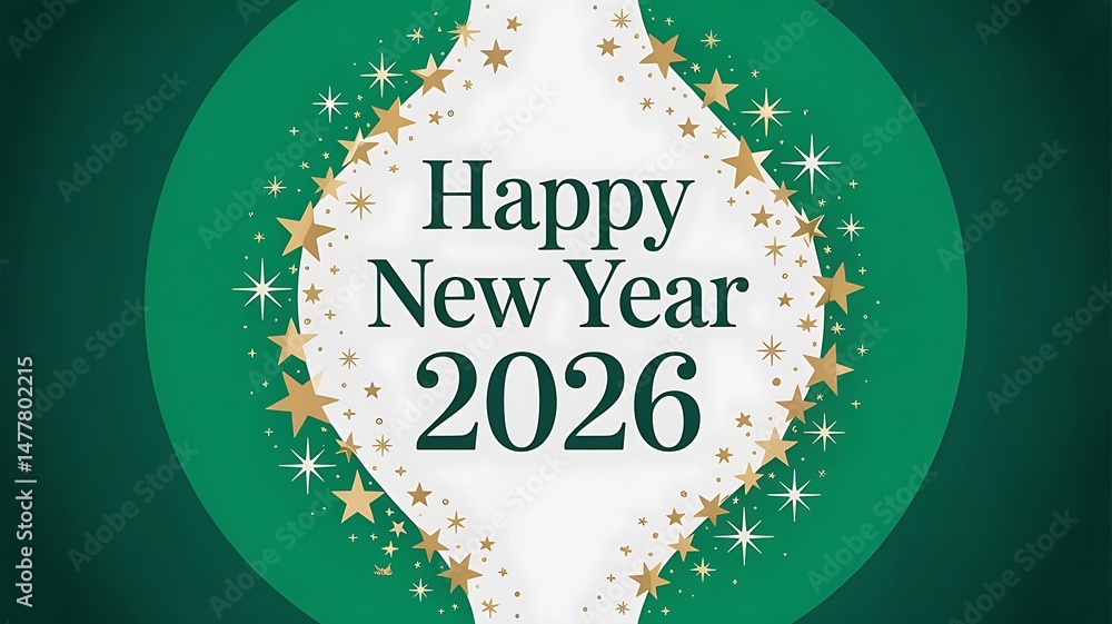 Fototapete 2026 Happy New Year text with sparkling stars on a white background created with generative ai	