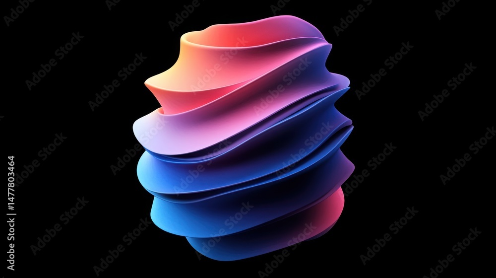 Aufkleber abstract 3d render of a swirling shape with gradient colors on black background studio shot