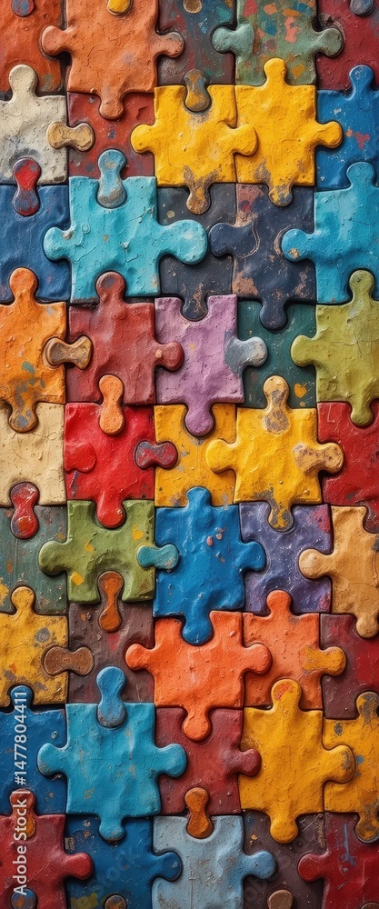 Poster colorful interlocking puzzle pieces a playful and engaging visual pattern
