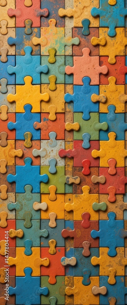 Poster colorful interlocking puzzle pieces a playful and engaging visual pattern