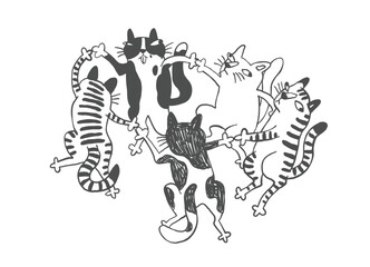 Funny Cat Poses, Ugly Comic Hand Drawn Sketches