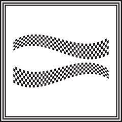 Checkered racing flag wave elements – black and white motorsport banner icons with curved stripe design
