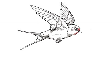 Line art illustration of a swallow in flight