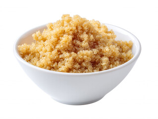Cooked Quinoa in a White Bowl Isolated on White Background Healthy Vegan Meal Preparation Concept Close Up