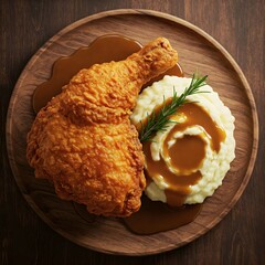 Delicious roasted chicken leg with creamy mashed potatoes on a plate.