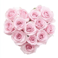 Fototapeta premium Heart Shape Pink Roses Bouquet on White Background Overhead Close Up Romantic Love Valentine's Day Gift Floral Arrangement