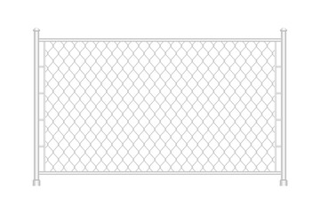 Plakat Chain link fence. Wired mesh of a steel fence. Silver chain link fence isolated on a white background. Vector
