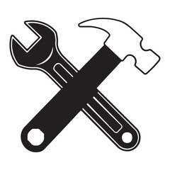 Crossed wrench and hammer icon vector illustration on white background