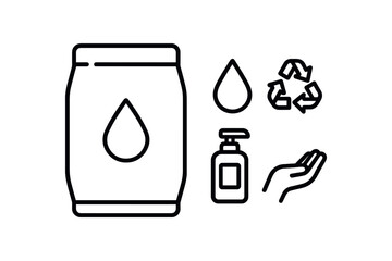 Eco-friendly liquid soap icons with recycle symbol and hand gesture vector icon illustration