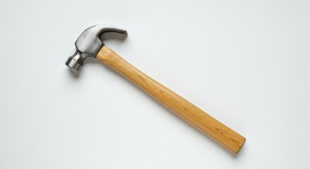 Claw Hammer with Wooden Handle on White Surface
