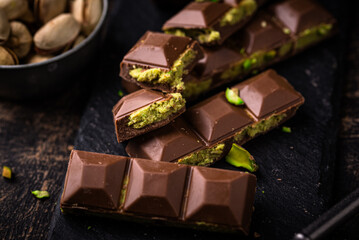 Dubai chocolate with kadayif pistachio filling