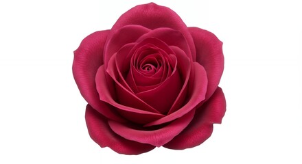 Single deep crimson rose on white background