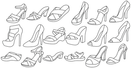 Women's Loafers and High Heel Shoe Collection: Line Art and Silhouette Vector Designs for Fashion and Footwear