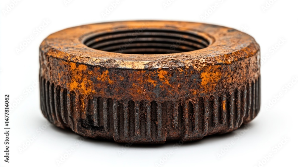 Poster rusty circular nut with visible threads