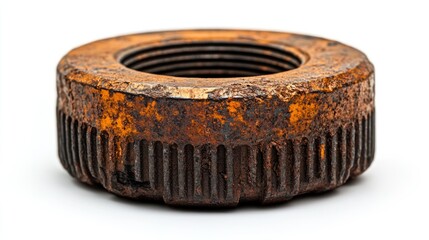 Rusty circular nut with visible threads