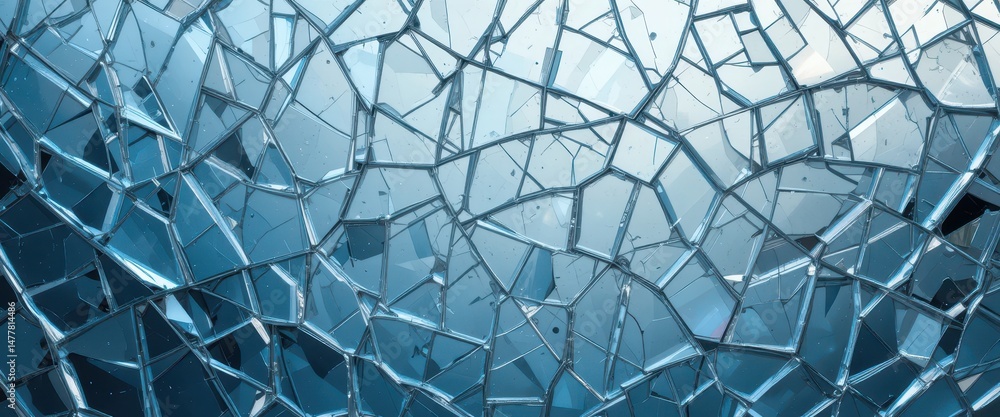 Poster shattered glass texture abstract background of fragmented reflections and shimmering edges