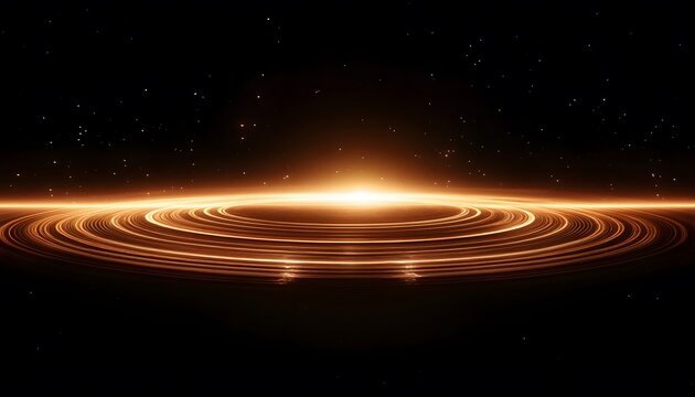 Golden rings of light against a dark space.