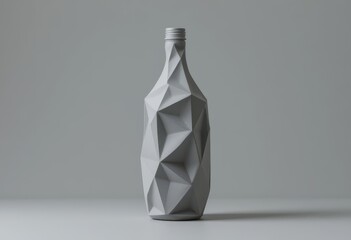 Geometric Gray Glass Bottle Minimalist 3D Design, Elegant Home Decor