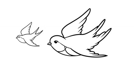 Two swallows in flight line art illustration
